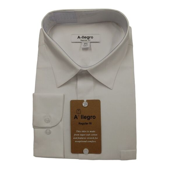 MEN'S ALLEGRO SPREAD COLLAR REG FIT WHITE DRESS SHIRT  CONVERTIBLE CUFFS RS100. - Picture 1 of 4